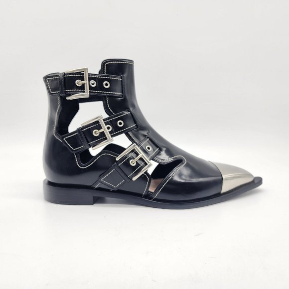 Alexander McQueen Shoes - Alexander McQueen Cage Buckle Flat Ankle Boots 39.5